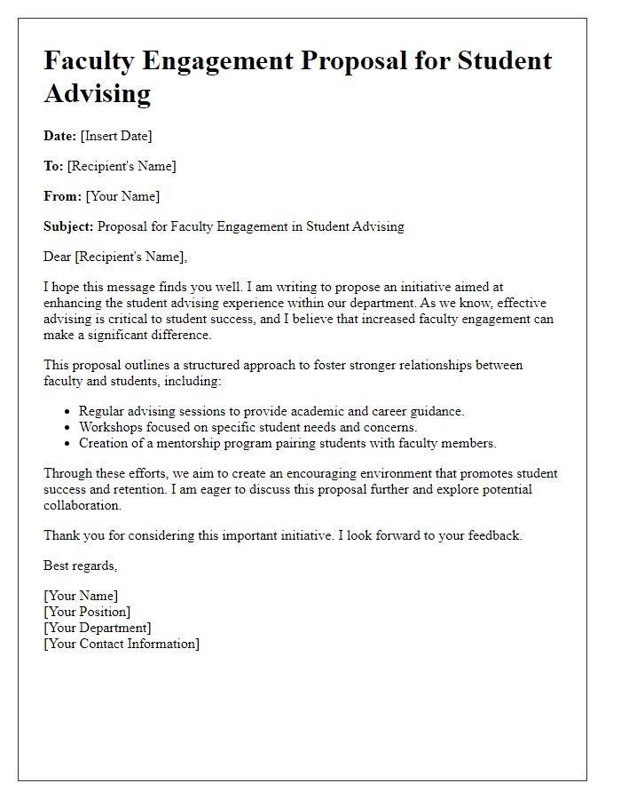 Letter template of faculty engagement proposal for student advising.