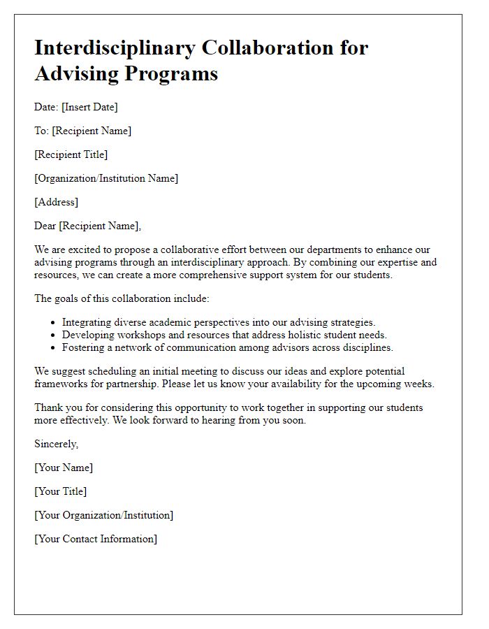 Letter template of interdisciplinary collaboration for advising programs.