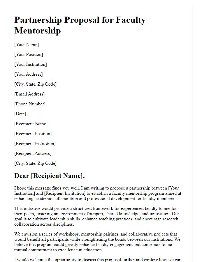 Letter template of partnership proposal for faculty mentorship.