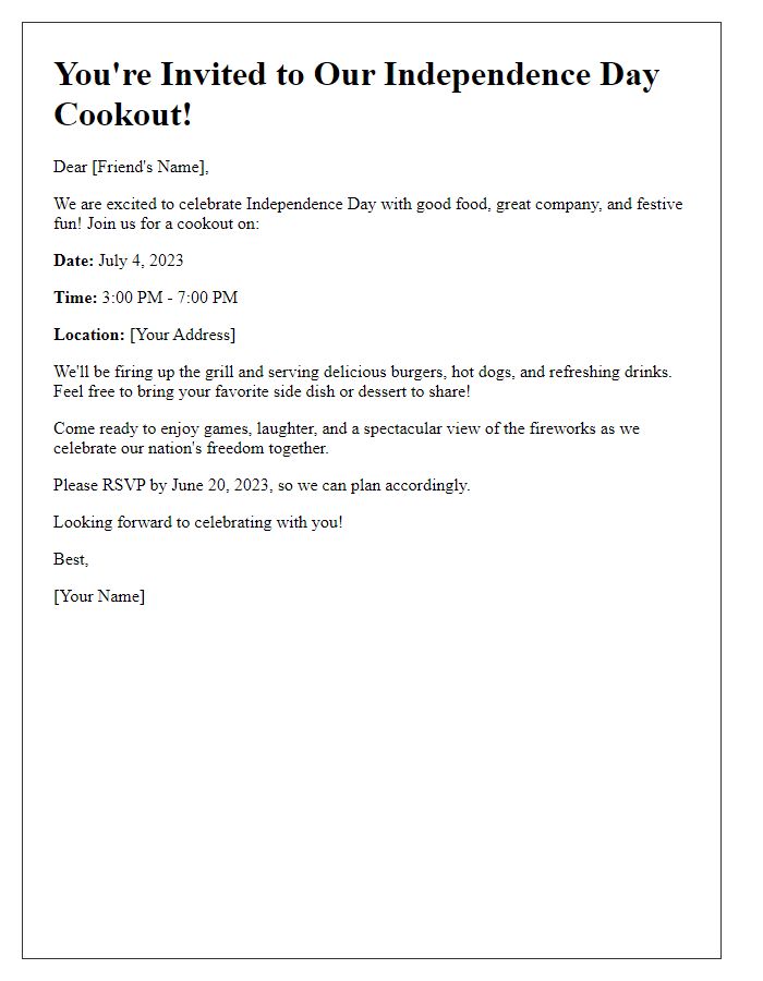 Letter template of Independence Day cookout invite