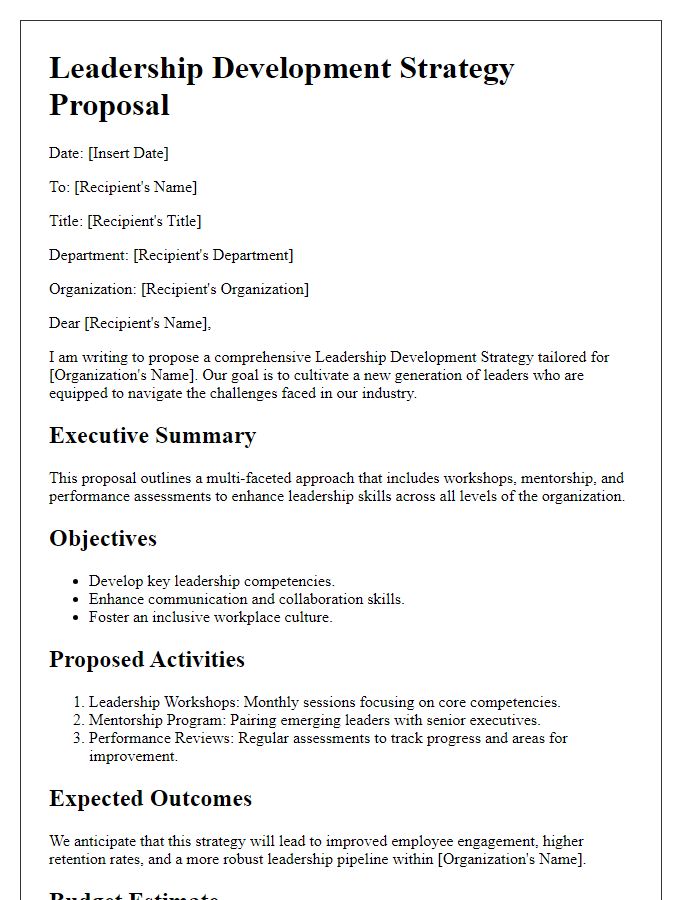 Letter template of leadership development strategy proposal