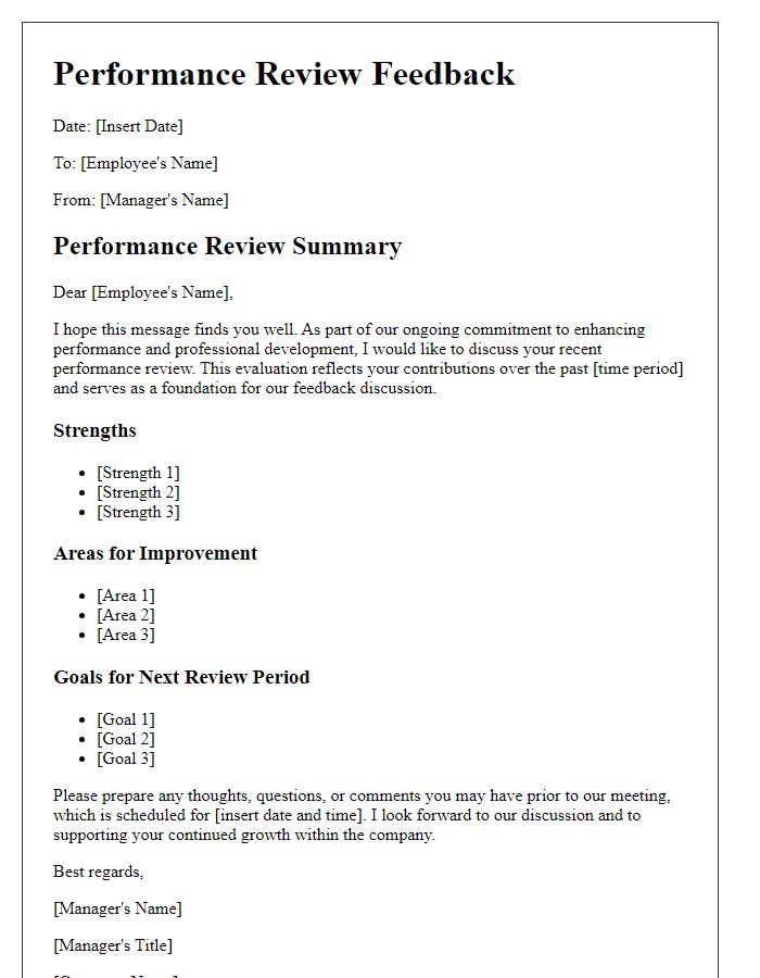 Letter template of performance review feedback discussion