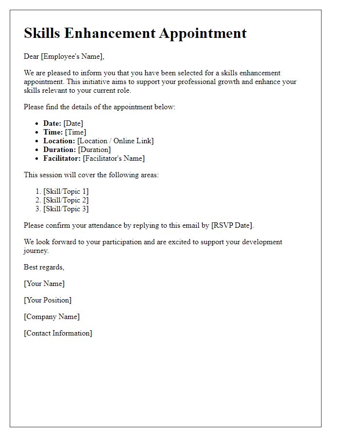 Letter template of skills enhancement appointment