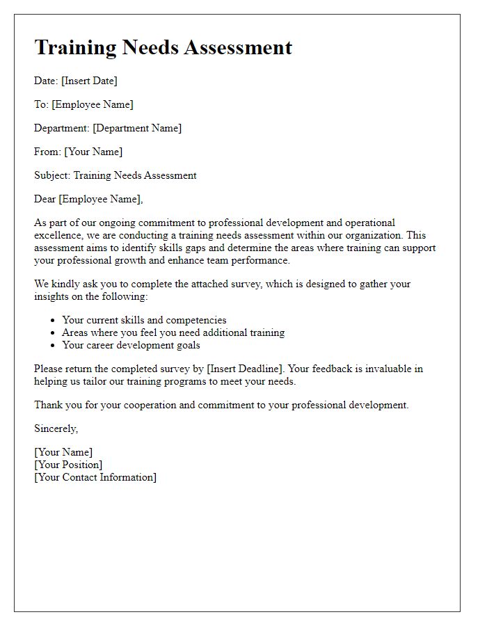Letter template of training needs assessment
