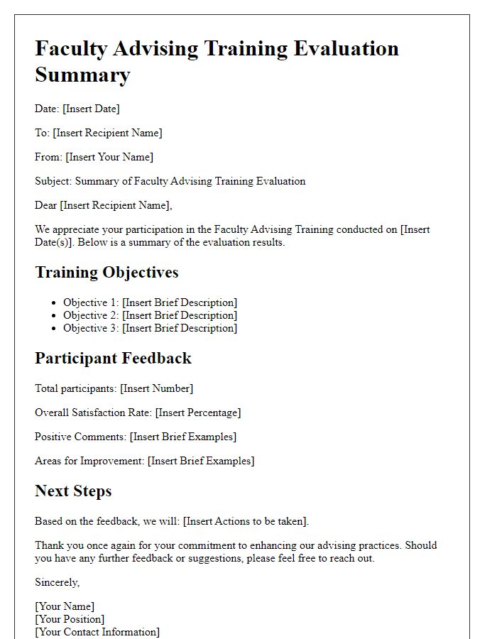 Letter template of faculty advising training evaluation summary