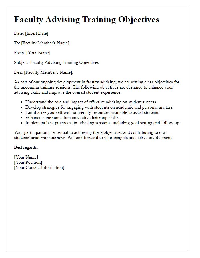 Letter template of faculty advising training objectives