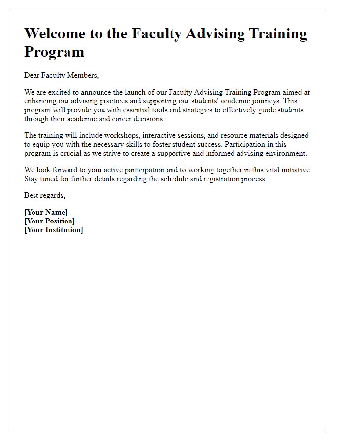 Letter template of faculty advising training program introduction