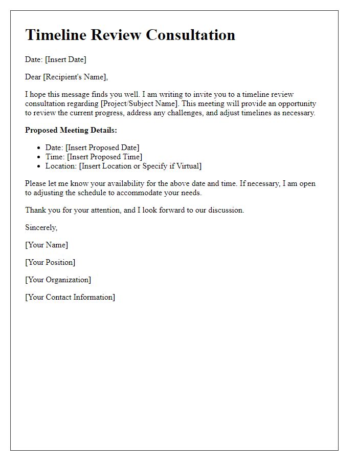 Letter template of timeline review consultation