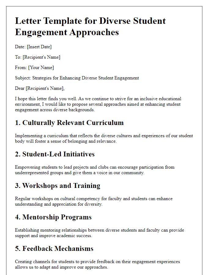 Letter template of diverse student engagement approaches