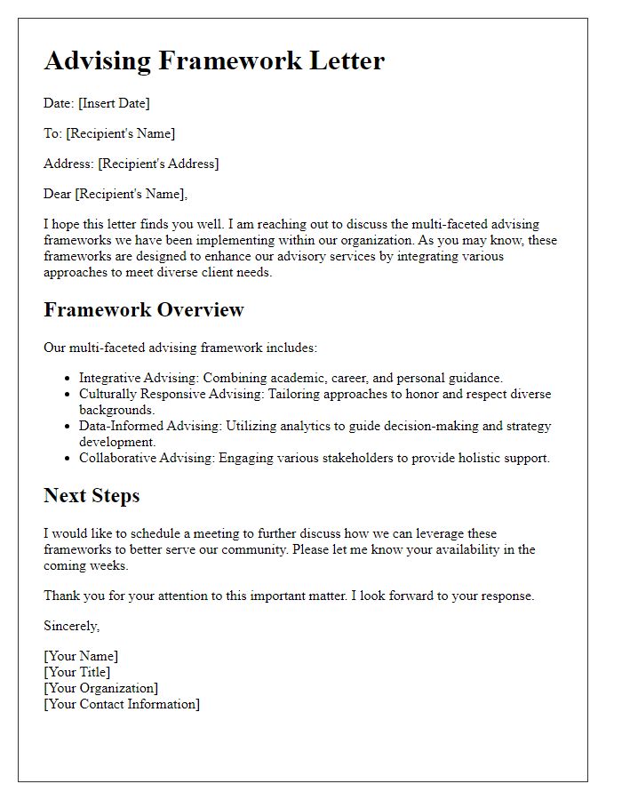 Letter template of multi-faceted advising frameworks