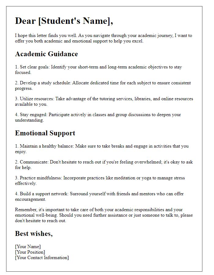 Letter template of thorough academic and emotional guidance