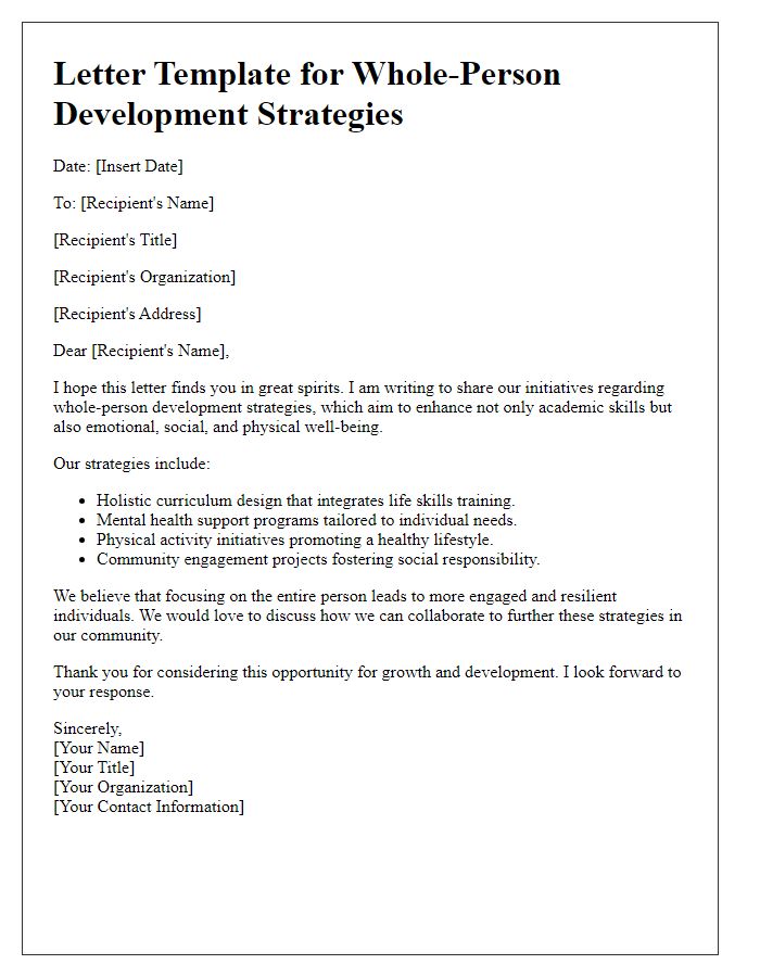 Letter template of whole-person development strategies