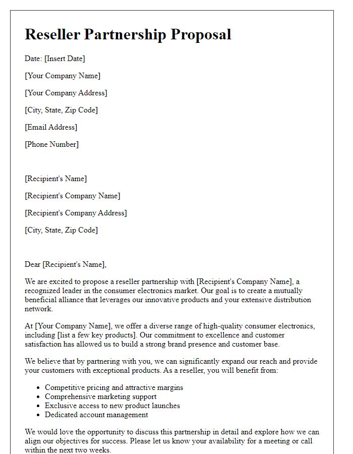 Letter template of Reseller Partnership Proposal for Consumer Electronics