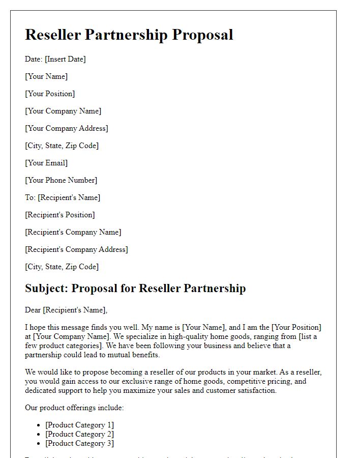 Letter template of Reseller Partnership Proposal for Home Goods