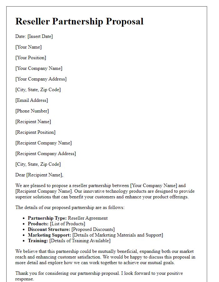 Letter template of Reseller Partnership Proposal for Technology Products