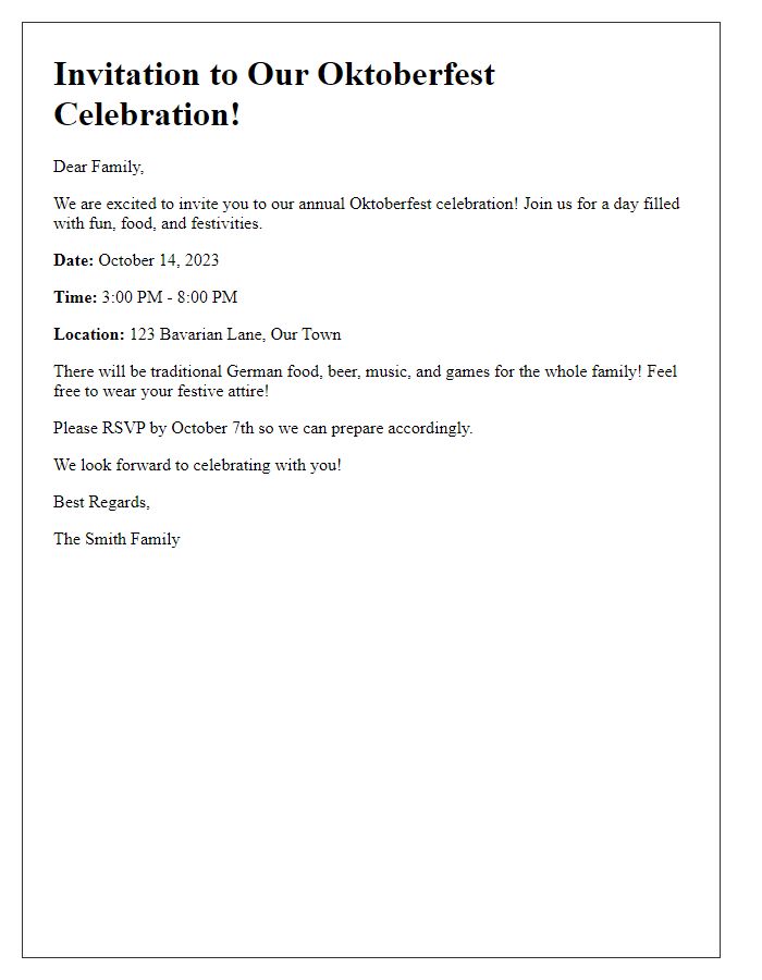 Letter template of Oktoberfest celebration invitation for family