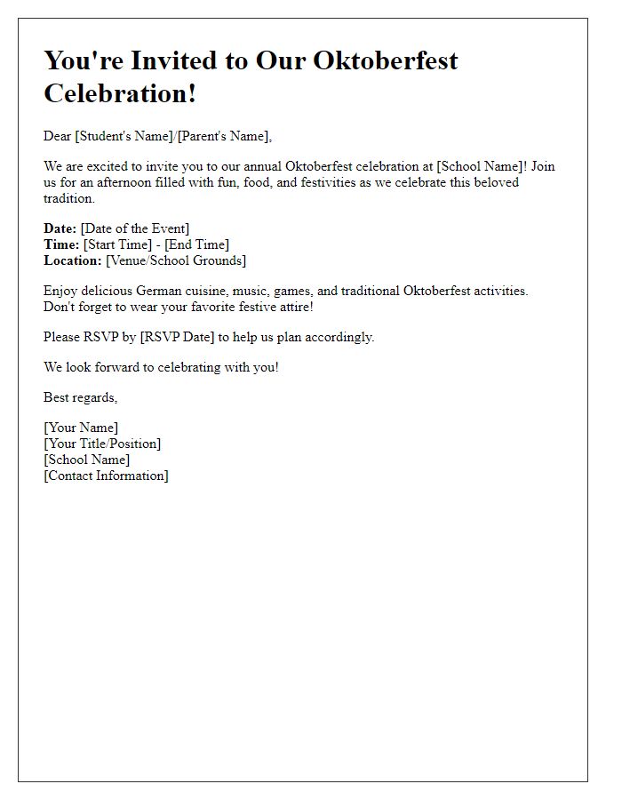 Letter template of Oktoberfest celebration invitation for school event