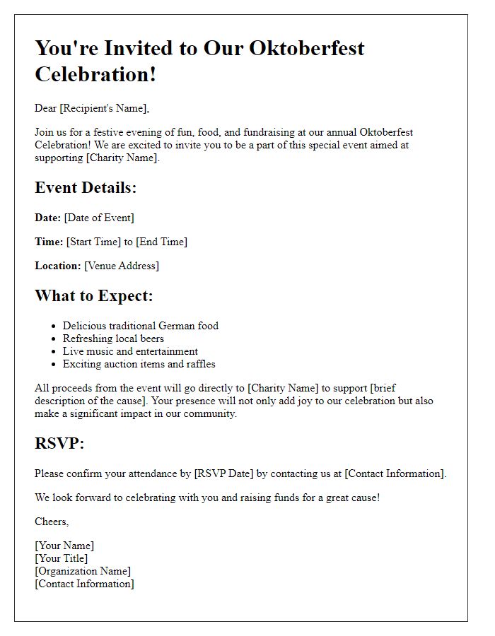 Letter template of Oktoberfest celebration invite for charity fundraiser