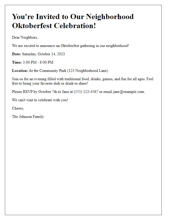 Letter template of Oktoberfest celebration invite for neighborhood gathering