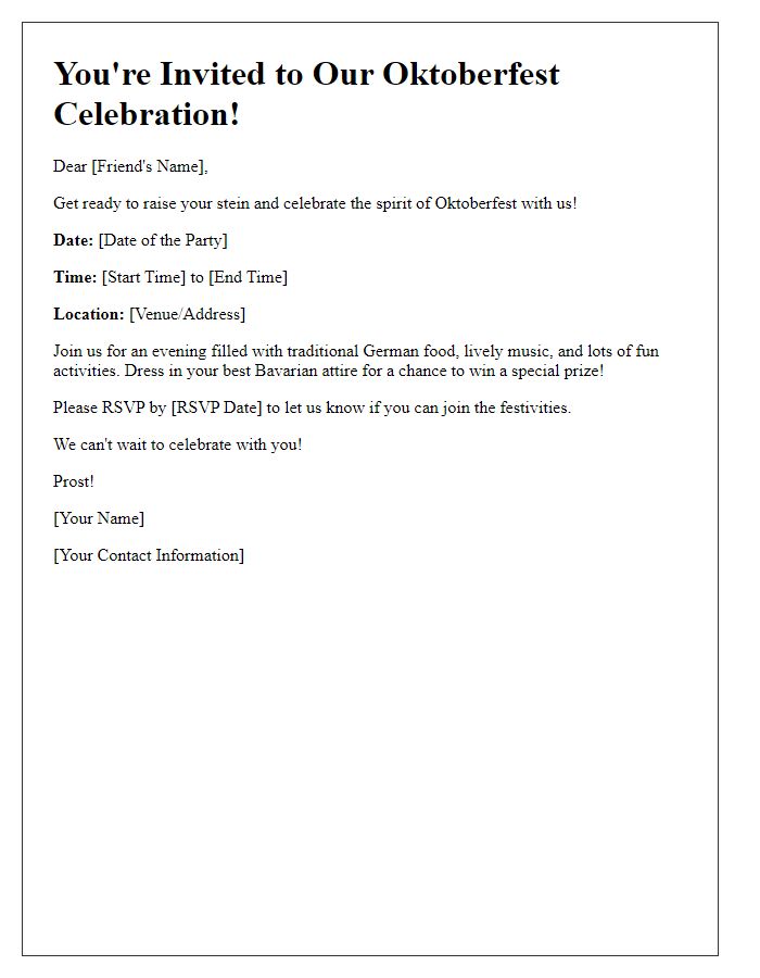 Letter template of Oktoberfest celebration invite for themed party