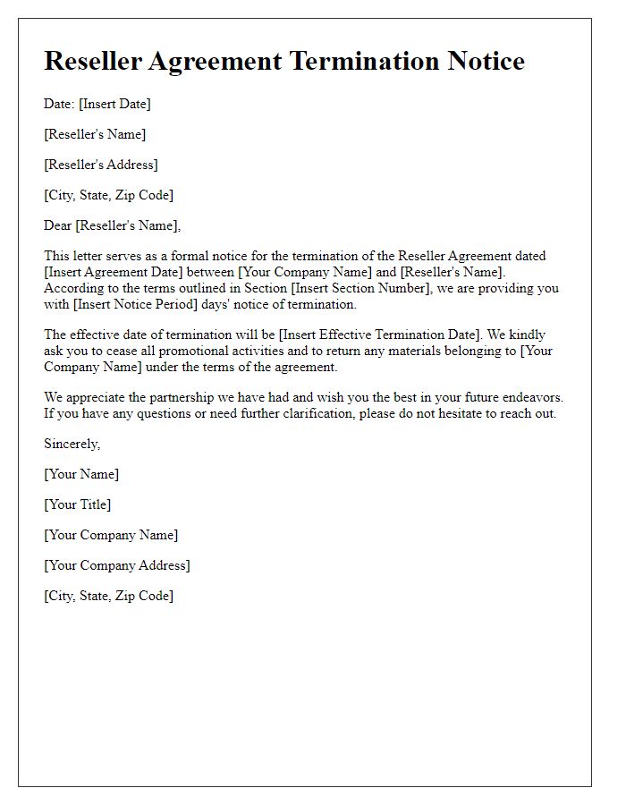 Letter template of Reseller Agreement Termination Notice