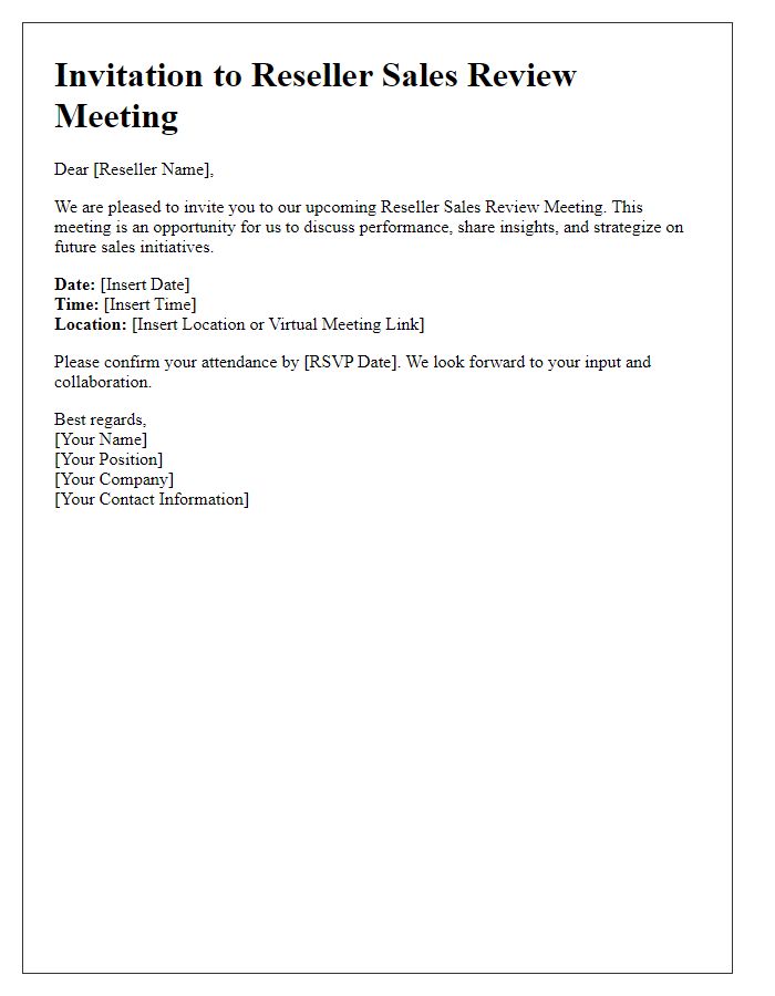 Letter template of Reseller Sales Review Meeting Invitation