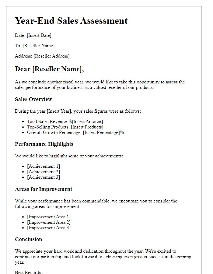 Letter template of Reseller Year-End Sales Assessment