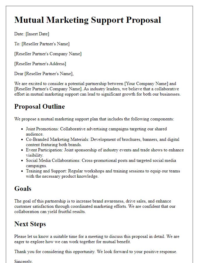 Letter template of mutual marketing support proposal for reseller partnerships