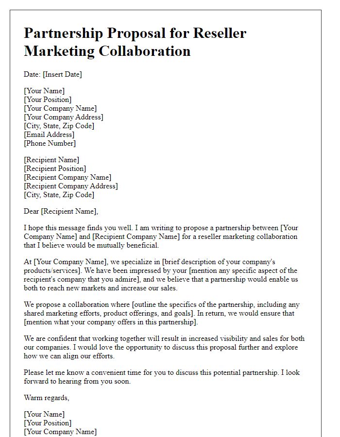 Letter template of partnership proposal for reseller marketing collaboration