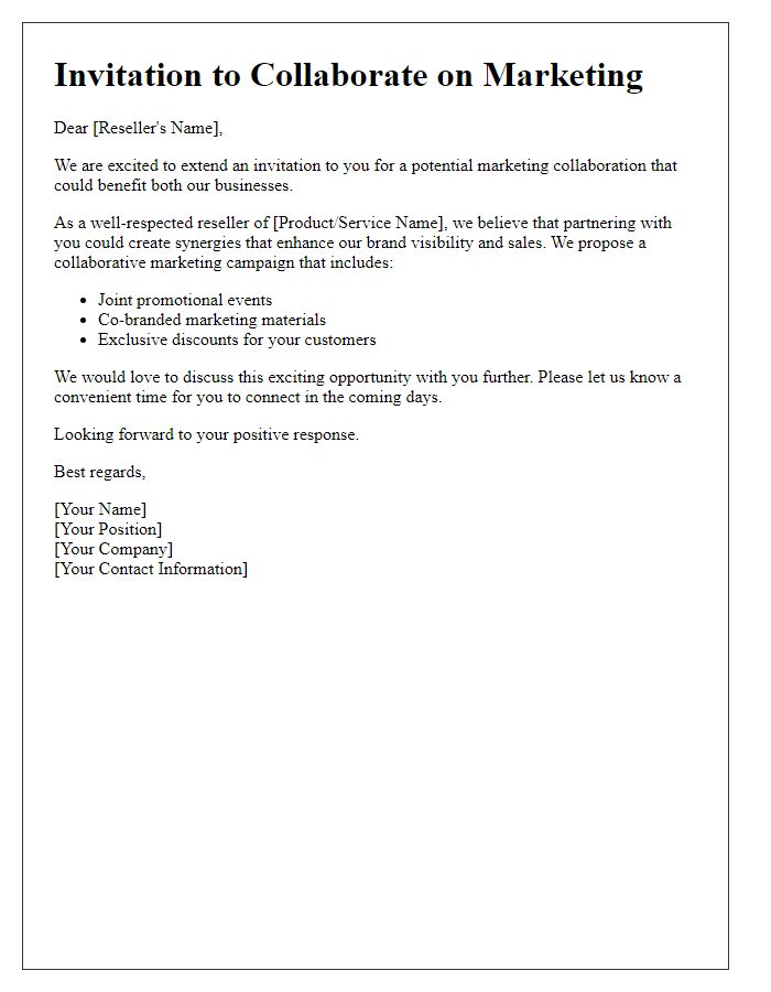 Letter template of reseller marketing collaboration invitation