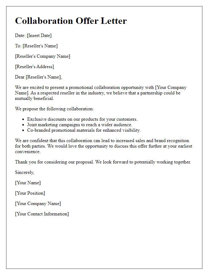 Letter template of reseller promotional collaboration offer