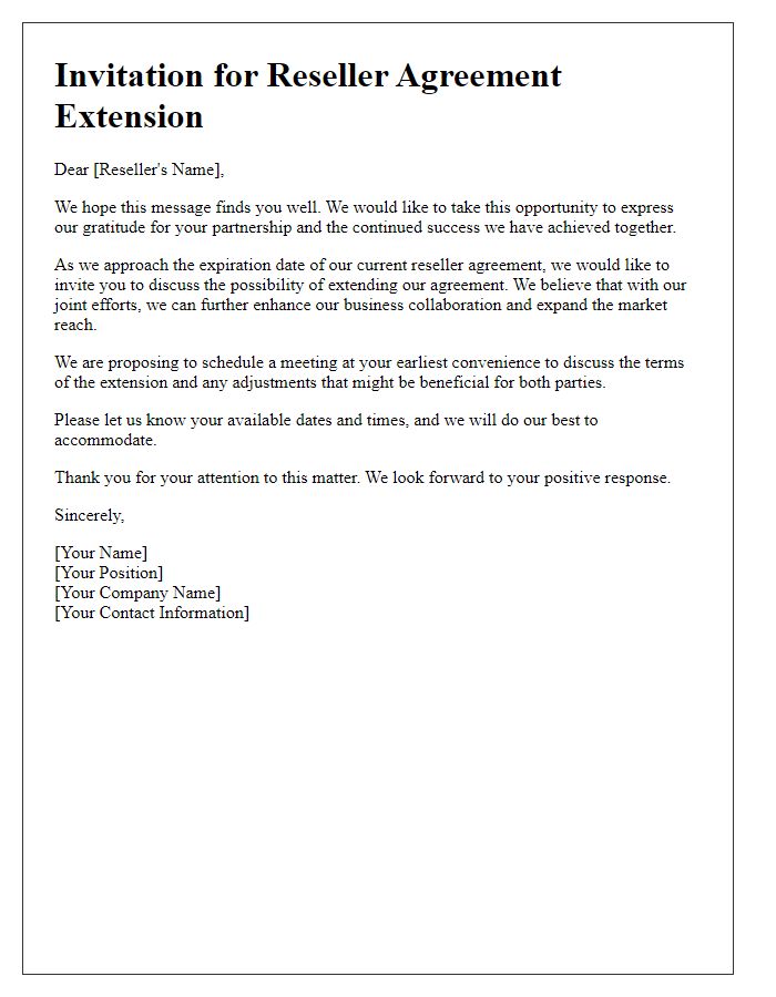 Letter template of reseller agreement extension invitation