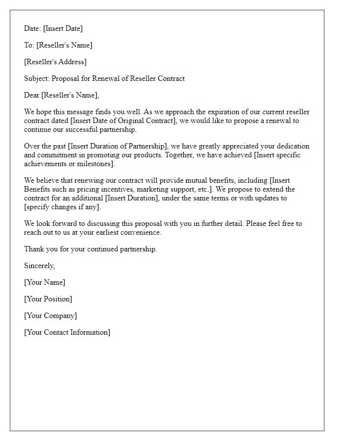 Letter template of reseller contract renewal proposal