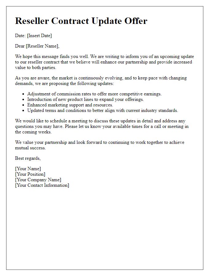 Letter template of reseller contract update offer