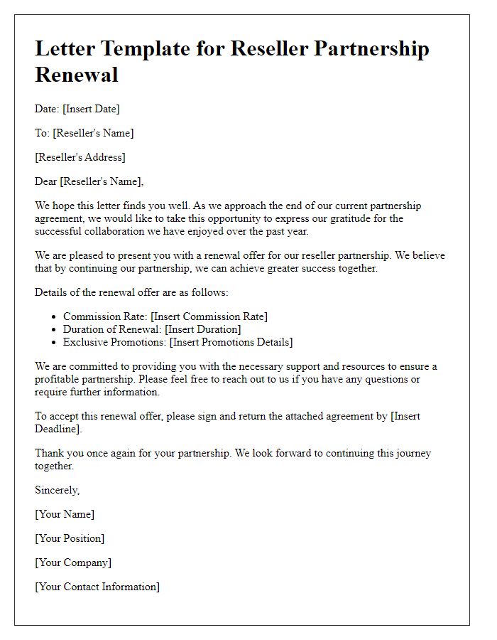 Letter template of reseller partnership renewal offer