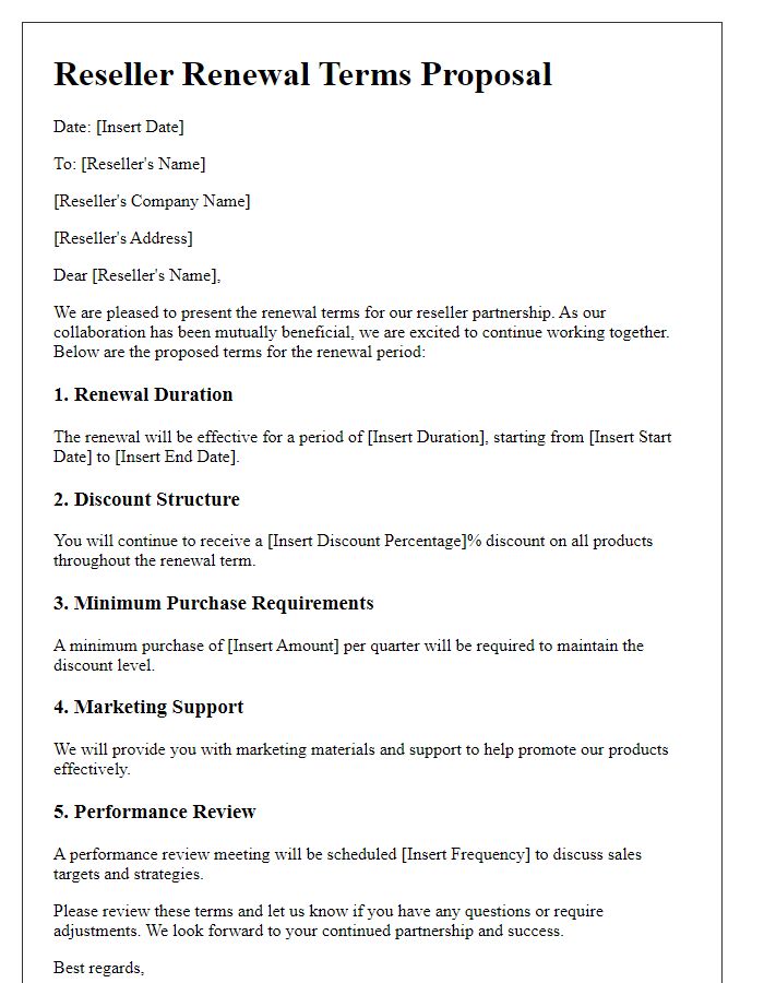 Letter template of reseller renewal terms proposal