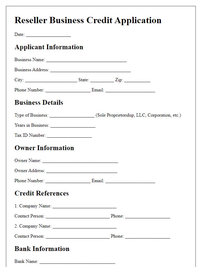 Letter template of reseller business credit application for service-based businesses.