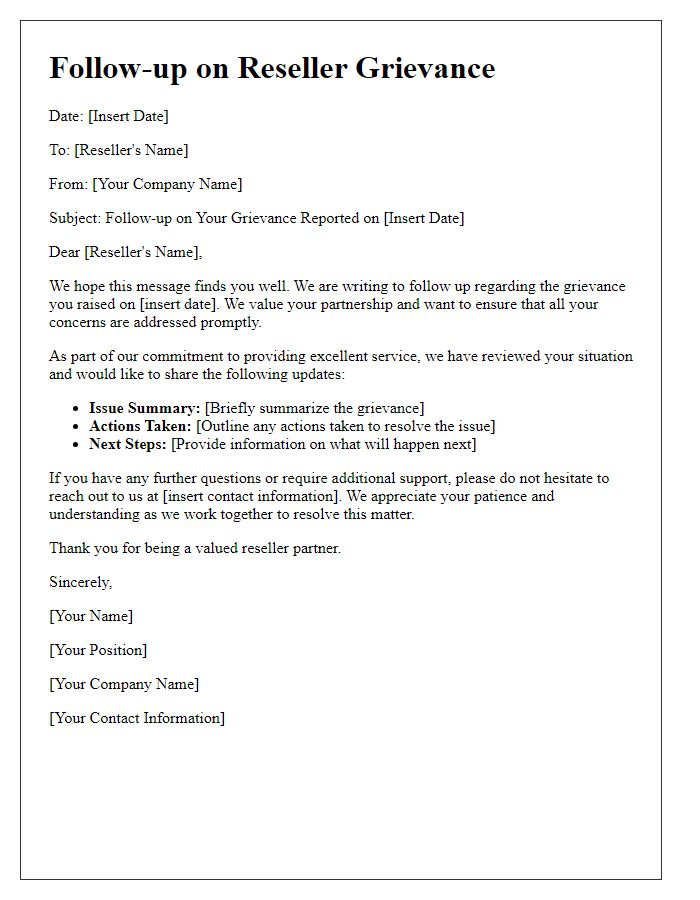 Letter template of Reseller Grievance Follow-up