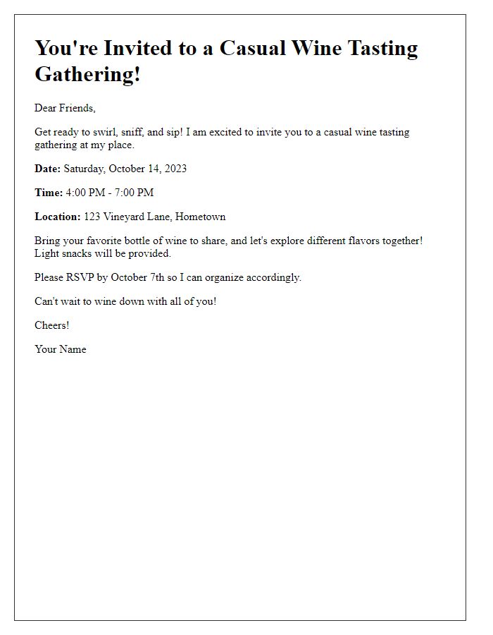 Letter template of casual wine tasting gathering invite