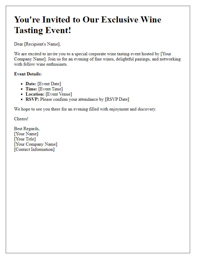 Letter template of corporate wine tasting event invitation