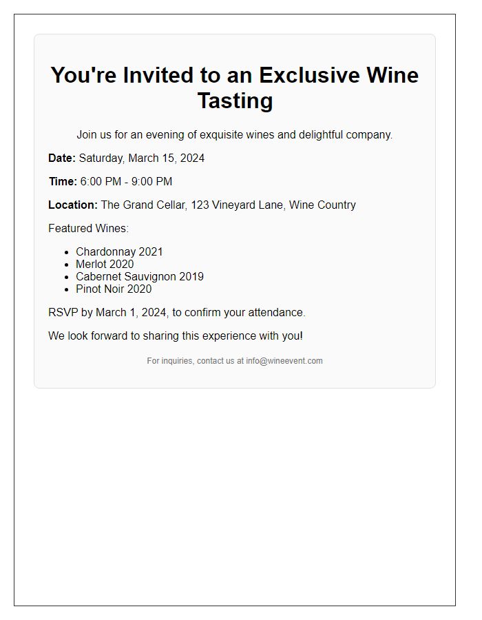 Letter template of elegant wine tasting event invitation