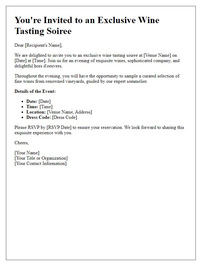 Letter template of exclusive wine tasting soire invitation