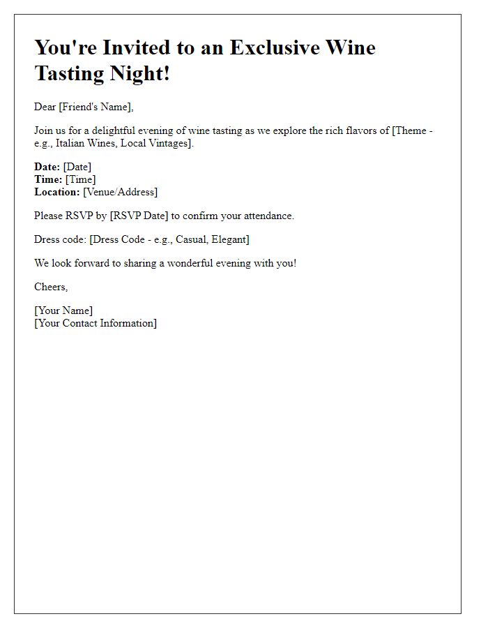 Letter template of themed wine tasting night invite