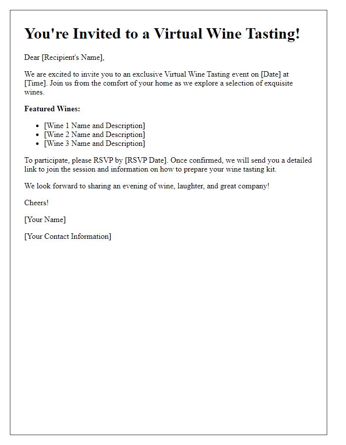 Letter template of virtual wine tasting invitation