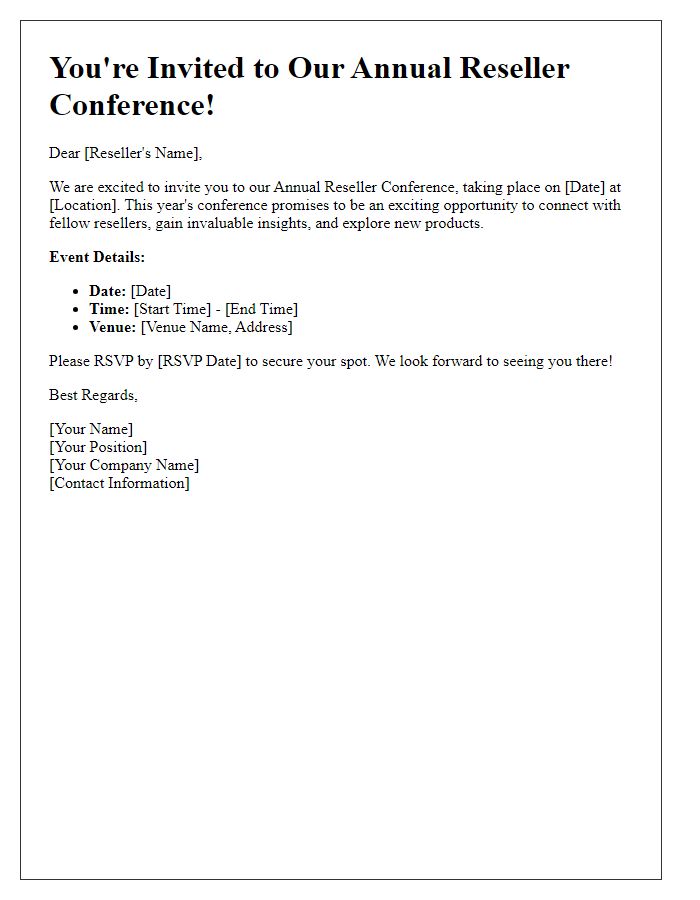 Letter template of Annual Reseller Conference Invitation