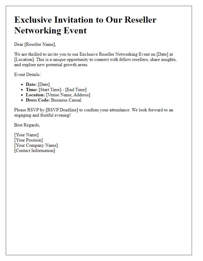 Letter template of Exclusive Reseller Invitation for Networking Event