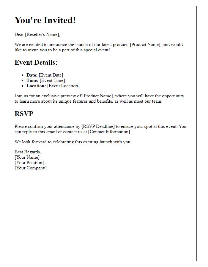 Letter template of New Product Launch Reseller Invitation