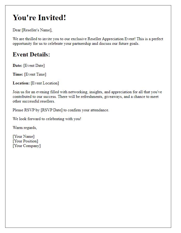 Letter template of Reseller Appreciation Event Invitation