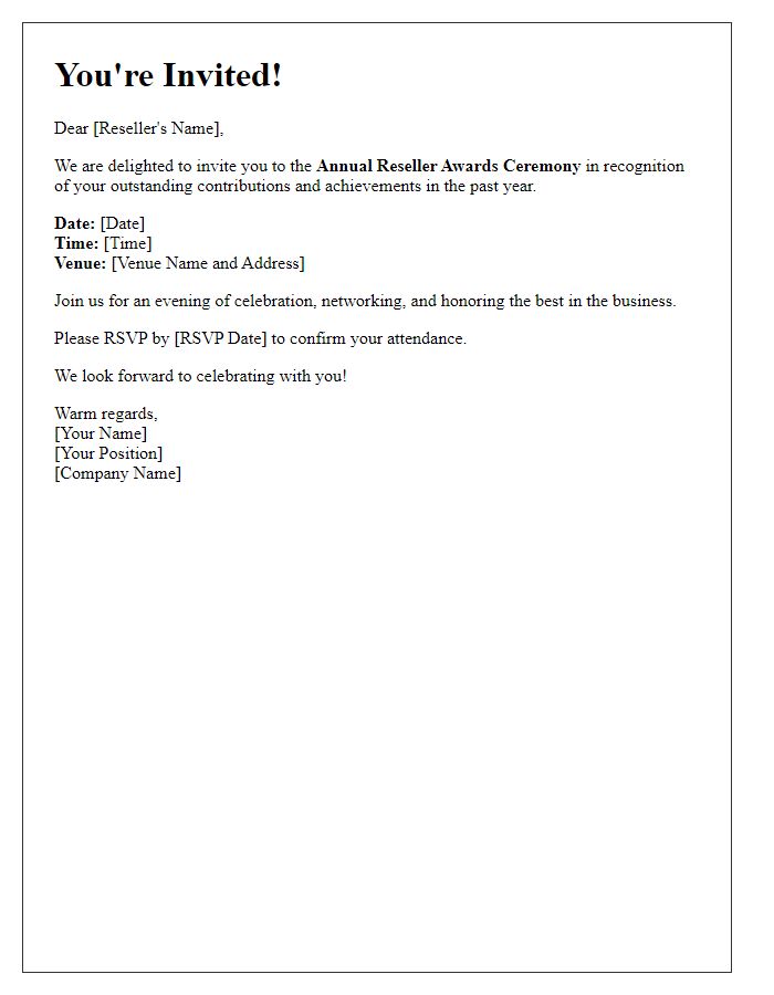 Letter template of Reseller Awards Ceremony Invitation