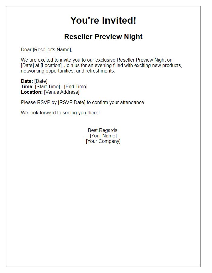 Letter template of Reseller Preview Night Invitation